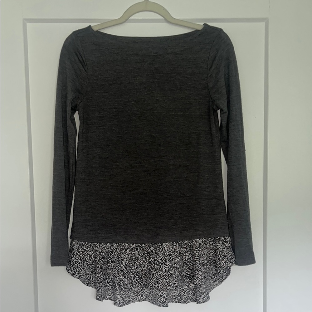 LOFT Black and White Asymmetrical Long Sleeve Blouse